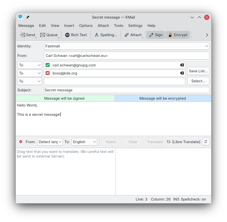 Email Composer with an embedded translator